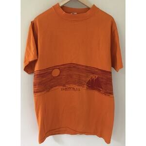 Vtg 1972 Crazy Shirts Hawaii Sailboat Print Orange Graphic T Shirt USA Made 42"